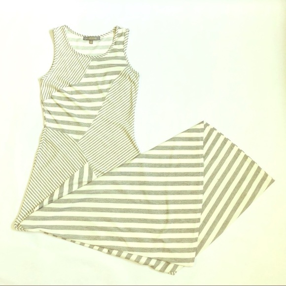 Finn & Clover Summer Maxi Dress White Gray Stripe Medium - Picture 1 of 5